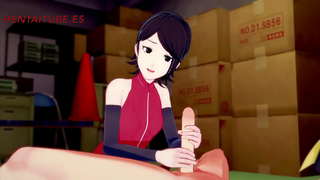 Хентай Боруто - Сарада Дрочит, сосет, дрочит сиськи һәм трахается белән Боруто